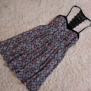 Xhiliration Maroon Blue & Black Boho Summer Dress